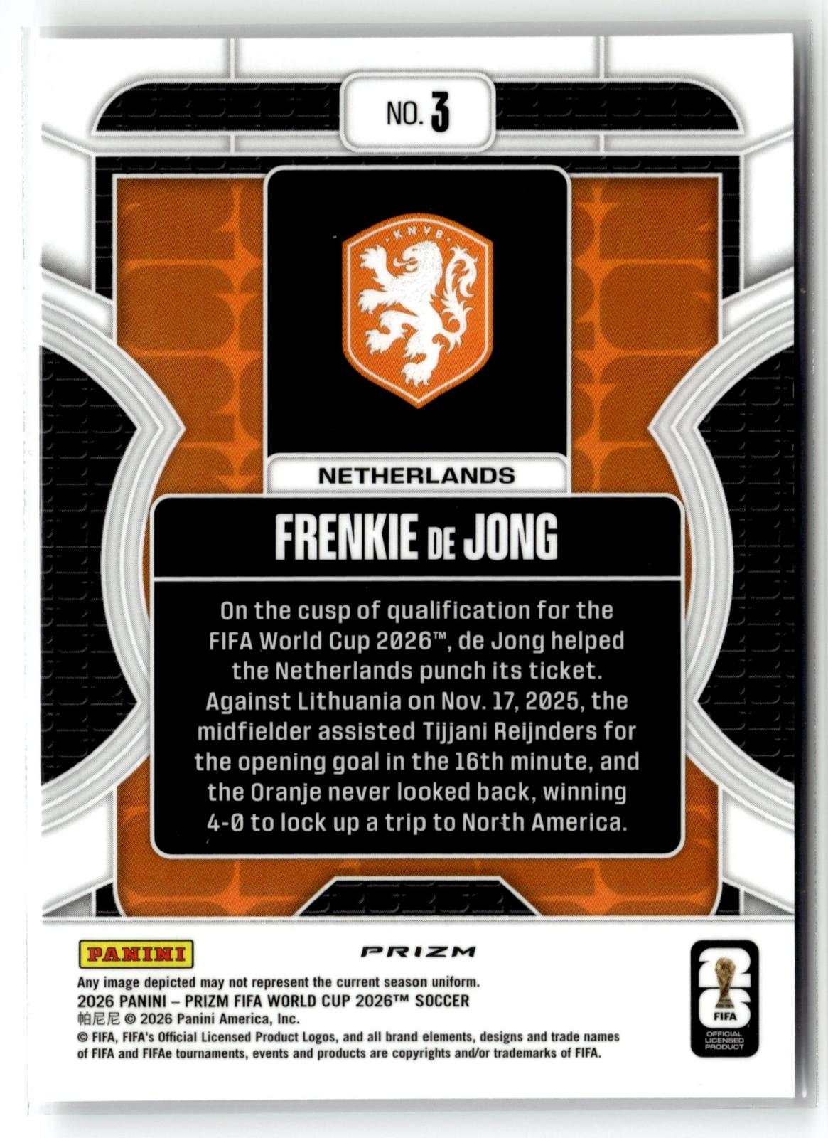 2026 Panini Prizm FIFA World Cup #3 Frenkie de Jong Phenomenon Silver Prizm