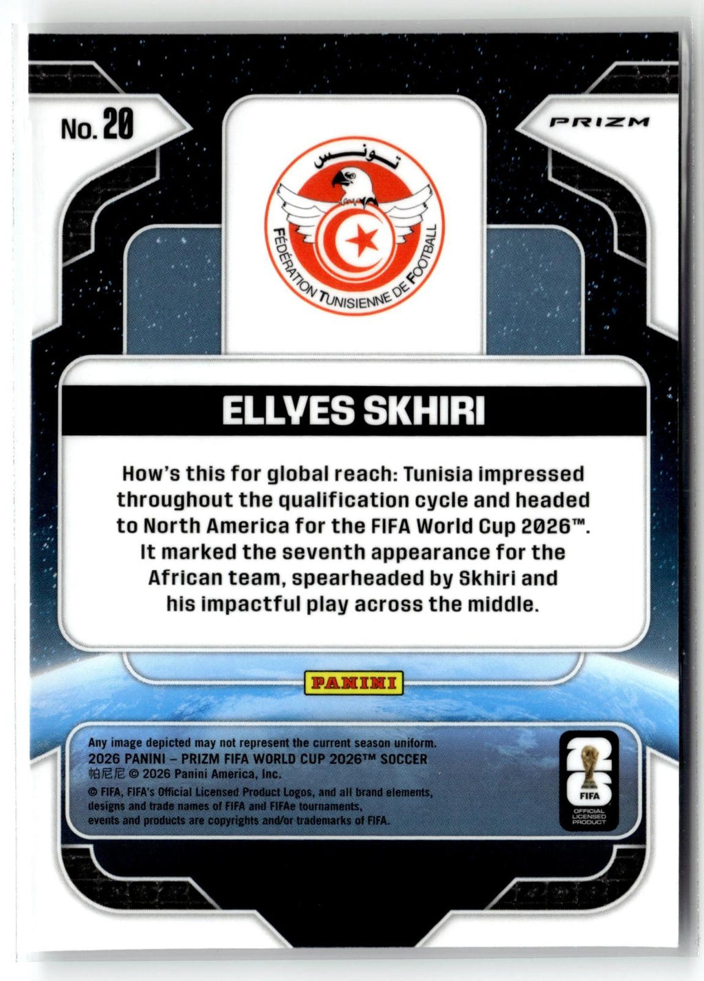2026 Panini Prizm FIFA World Cup #20 Ellyes Skhiri Global Reach Silver Prizm