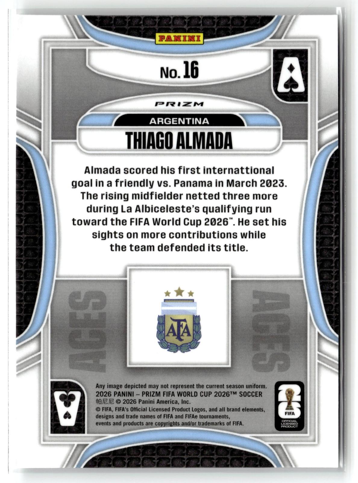 2026 Panini Prizm FIFA World Cup #16 Thiago Almada Aces Wave Prizm