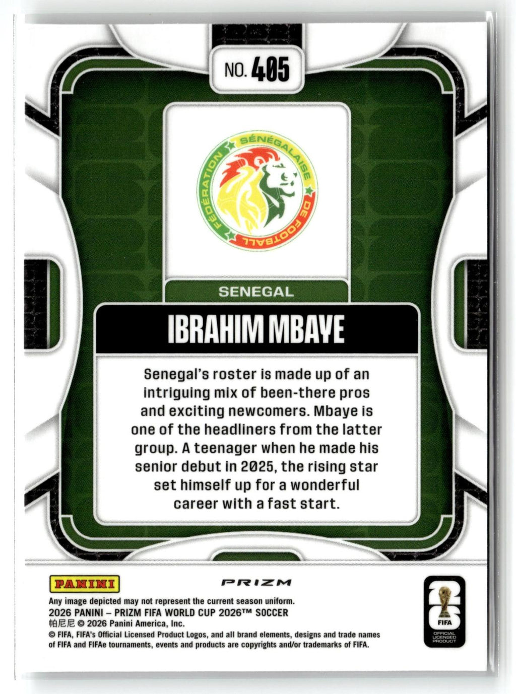 2026 Panini Prizm FIFA World Cup #405 Ibrahim Mbaye Disco Prizm