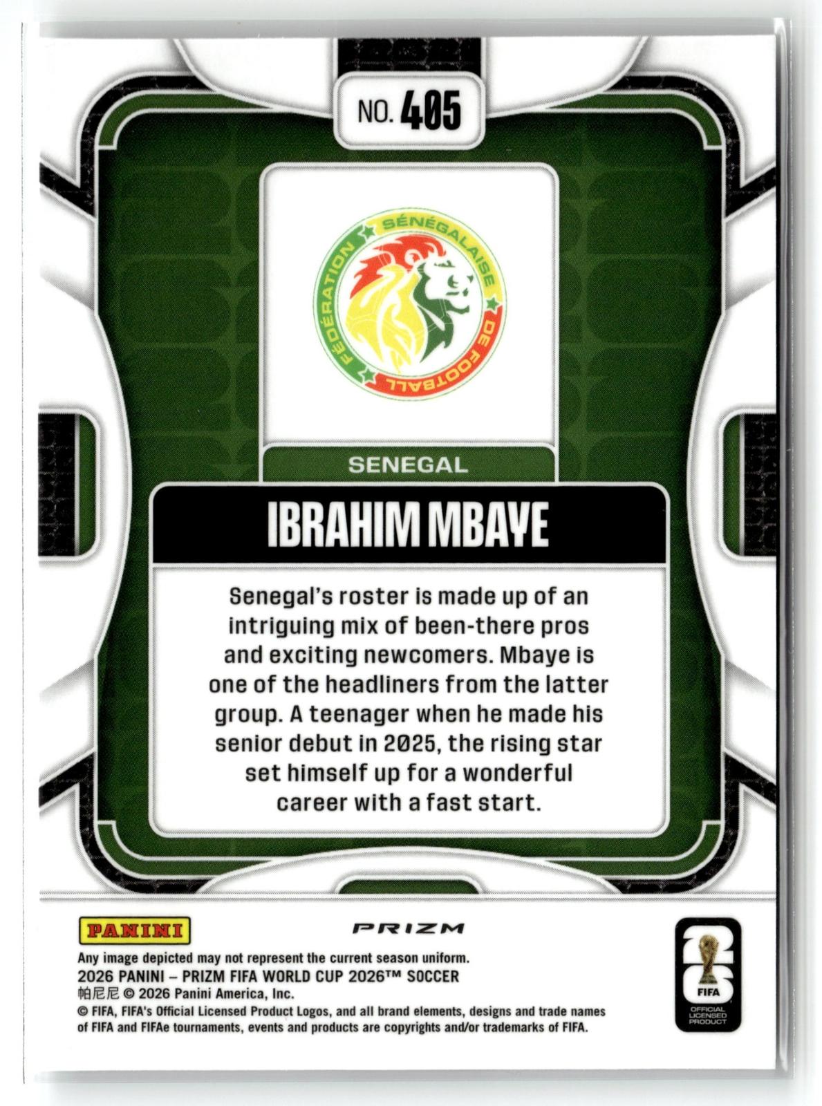 2026 Panini Prizm FIFA World Cup #405 Ibrahim Mbaye Disco Prizm