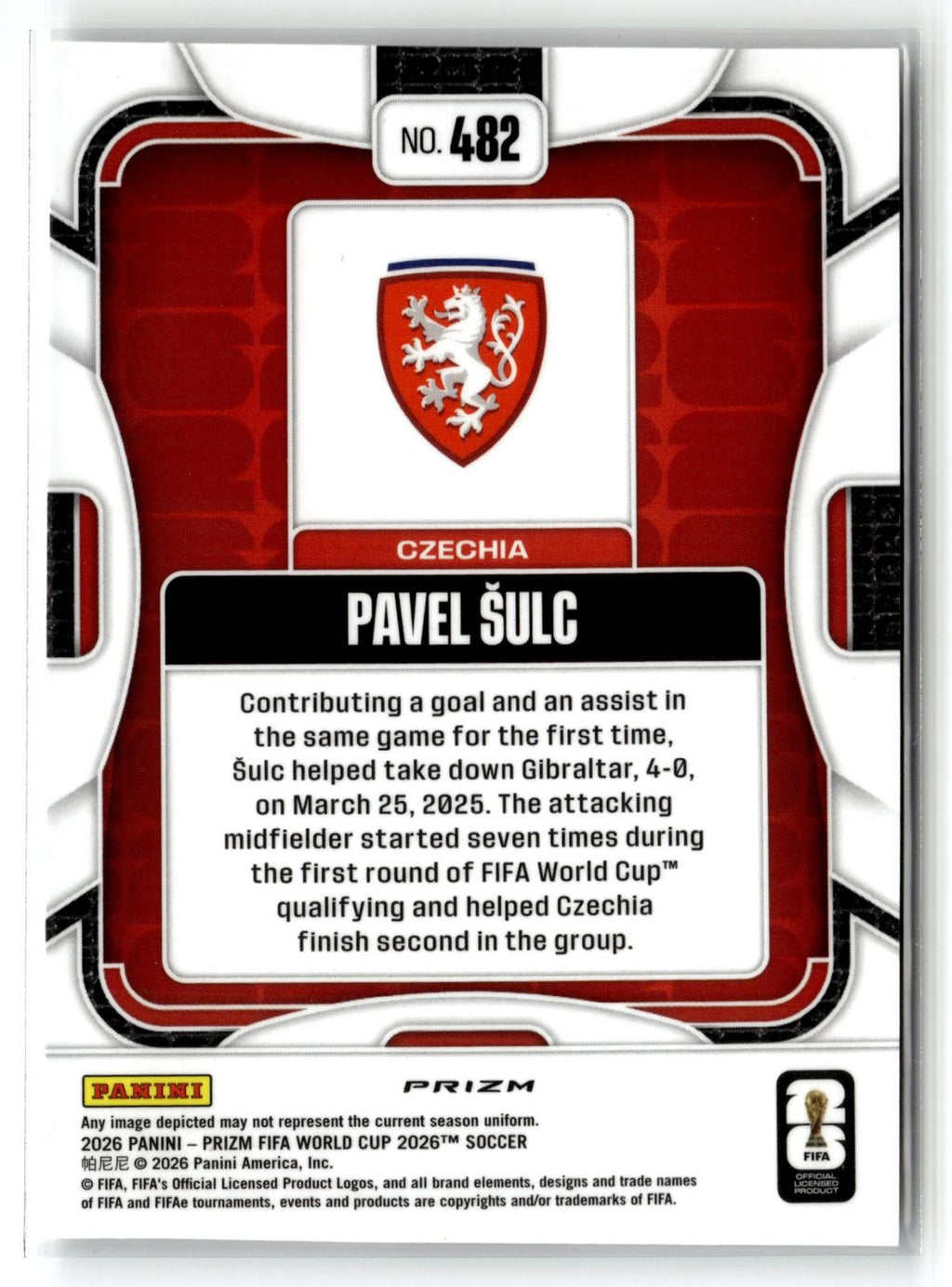 2026 Panini Prizm FIFA World Cup #482 Pavel Sulc Silver Prizm