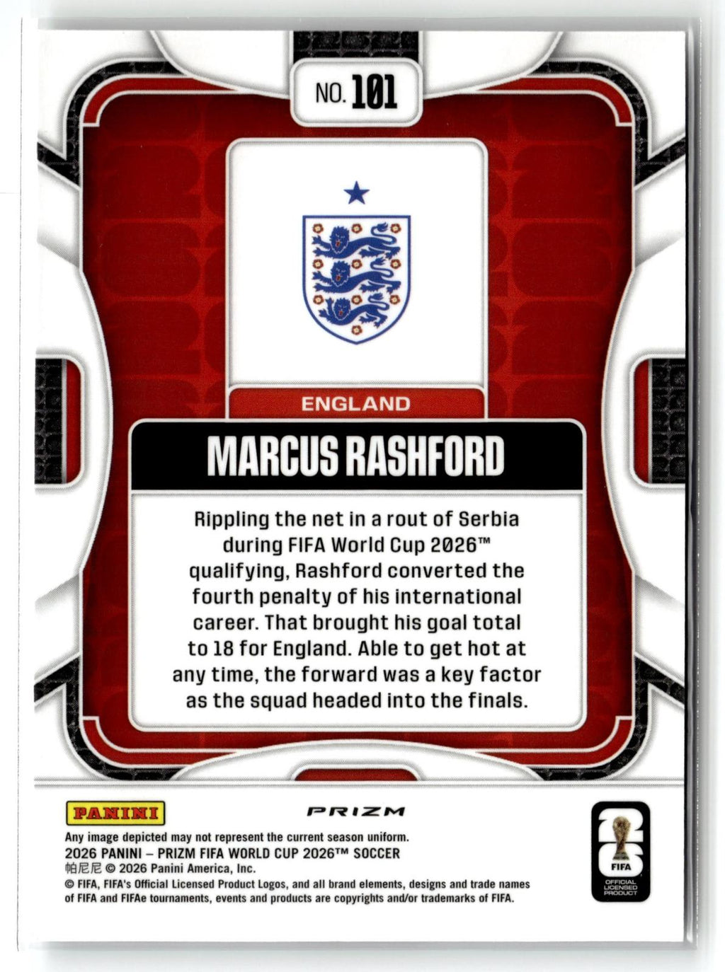 2026 Panini Prizm FIFA World Cup #101 Marcus Rashford Disco Prizm