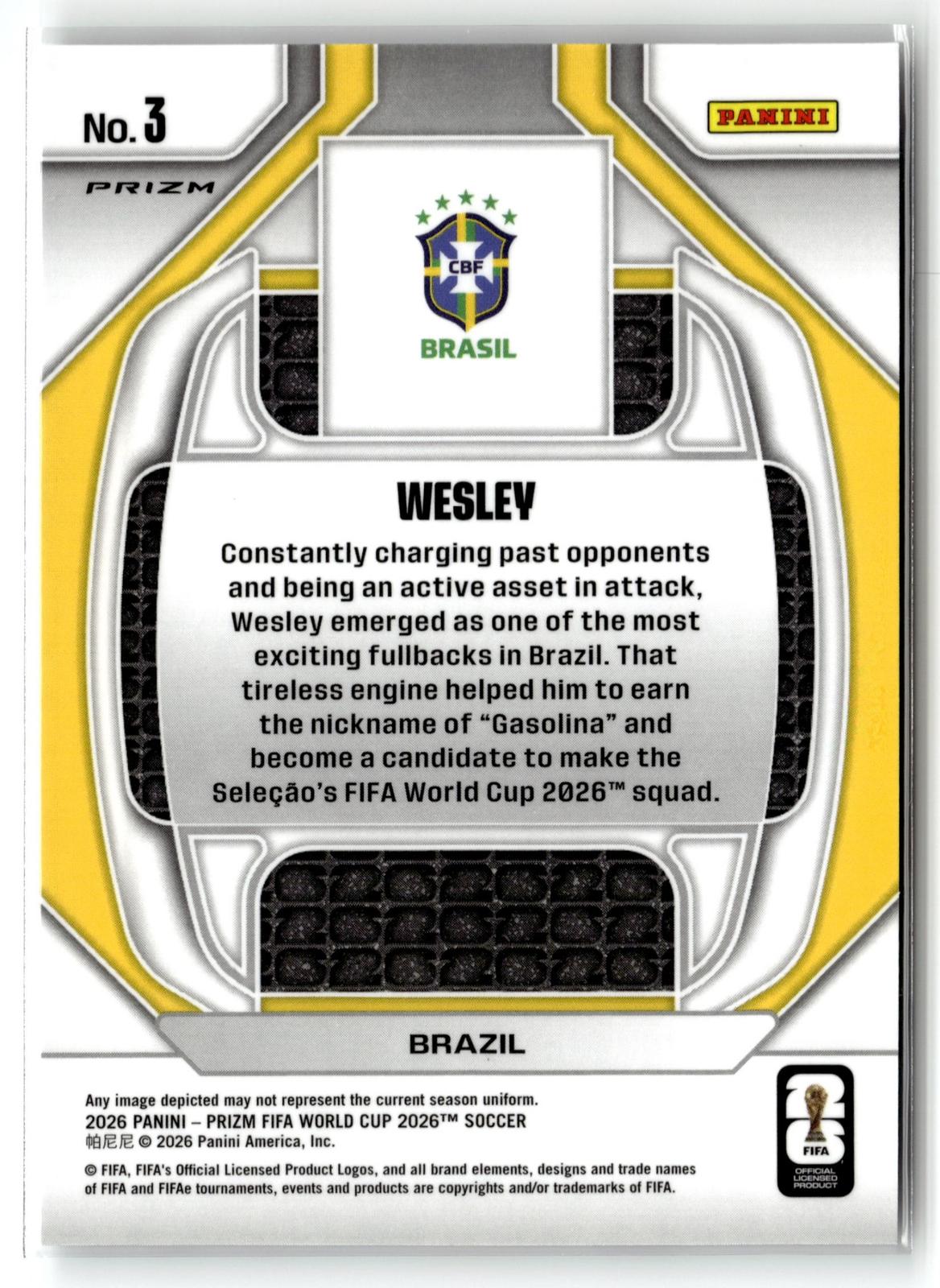 2026 Panini Prizm FIFA World Cup #3 Wesley New Era Wave Prizm