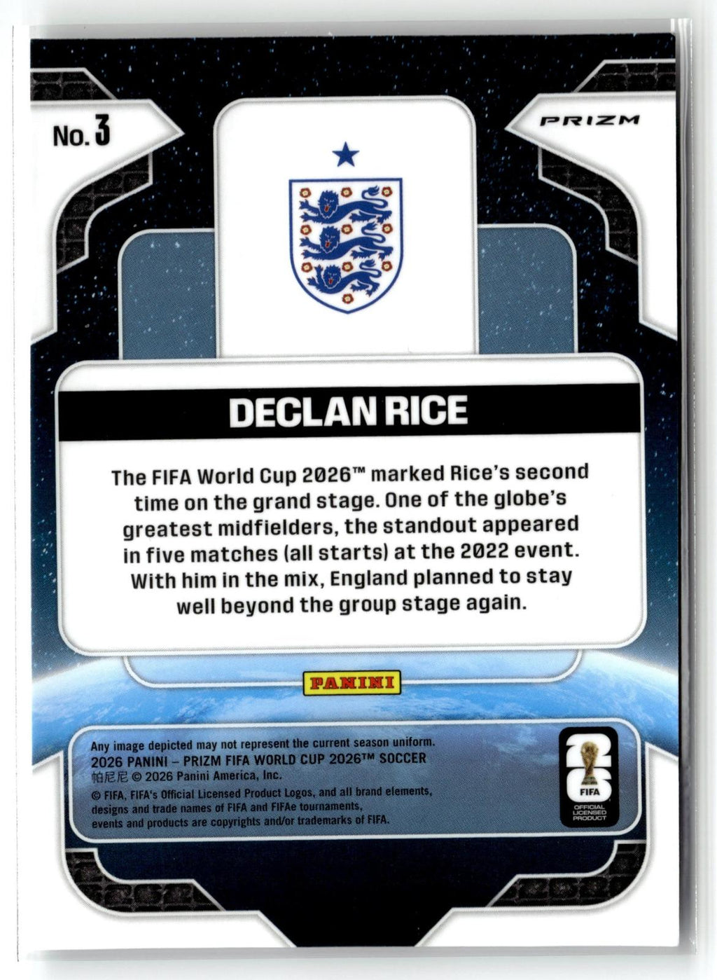 2026 Panini Prizm FIFA World Cup #3 Declan Rice Global Reach Silver Prizm