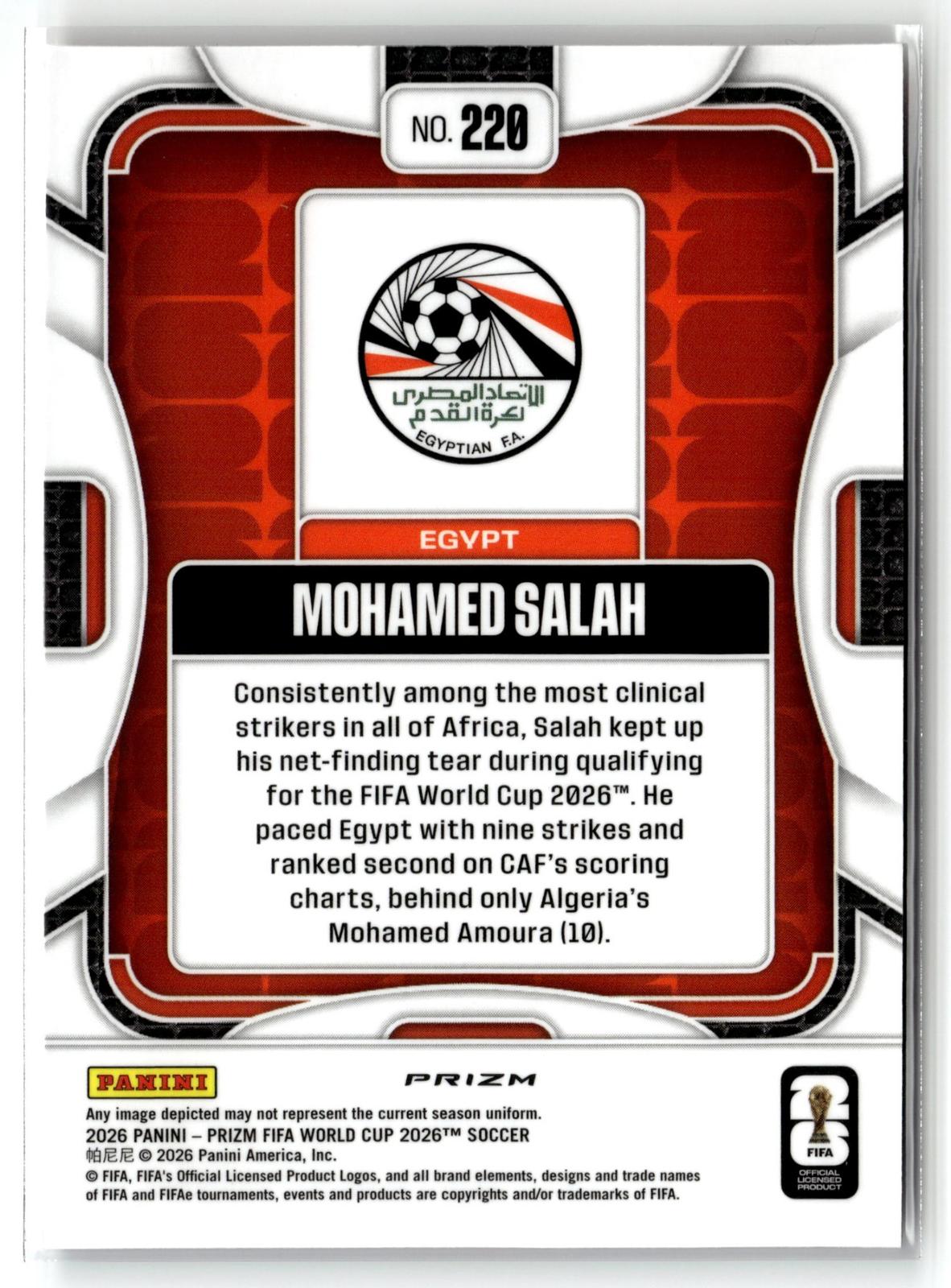 2026 Panini Prizm FIFA World Cup #220 Mohamed Salah Breakaway Blue & Red Prizm