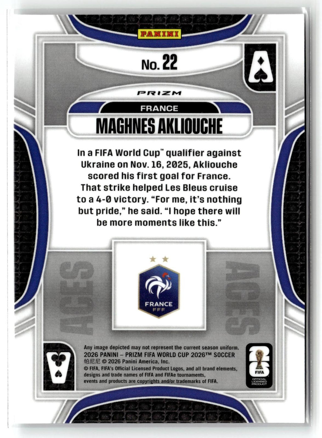 2026 Panini Prizm FIFA World Cup #22 Maghnes Akliouche Aces Silver Prizm