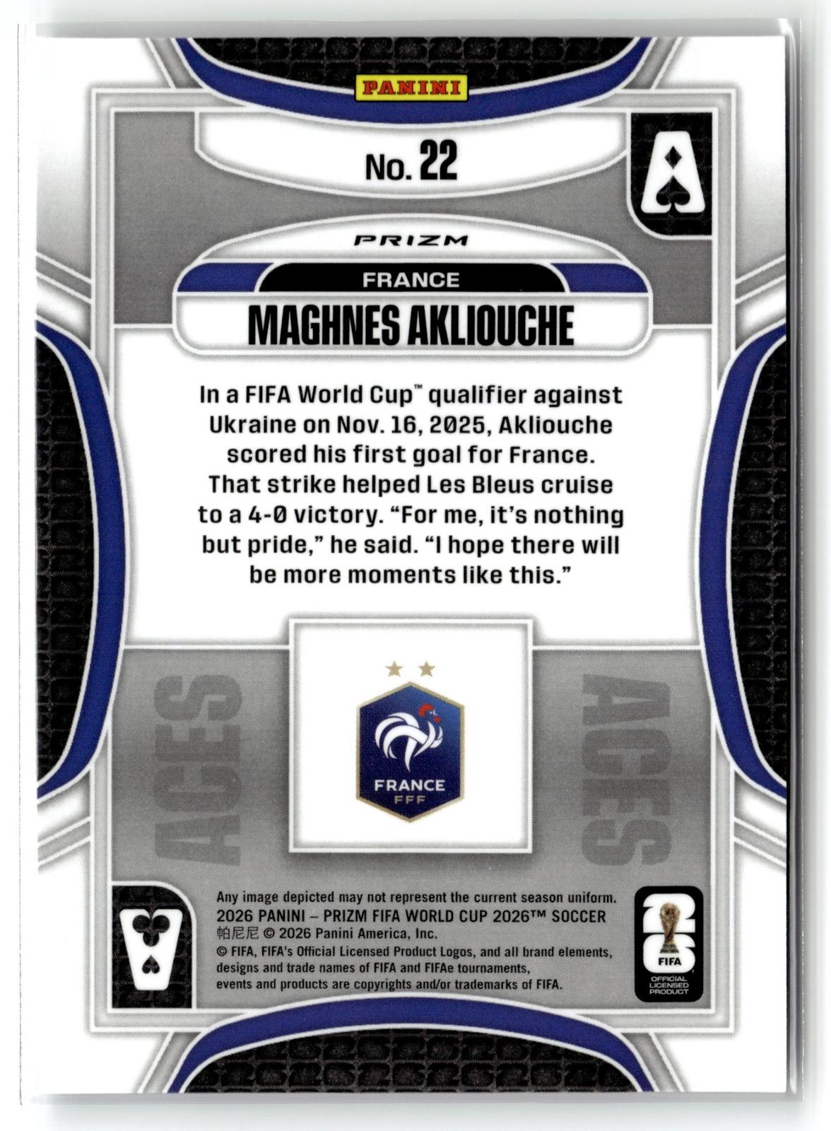2026 Panini Prizm FIFA World Cup #22 Maghnes Akliouche Aces Silver Prizm
