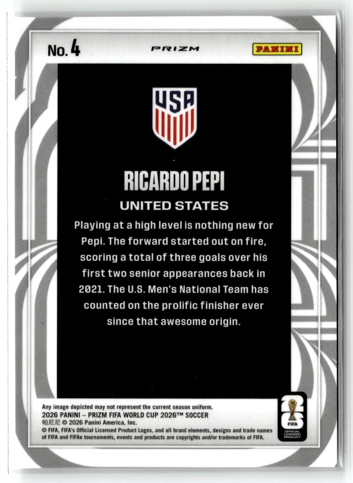 2026 Panini Prizm FIFA World Cup #4 Ricardo Pepi Screamers Wave Prizm