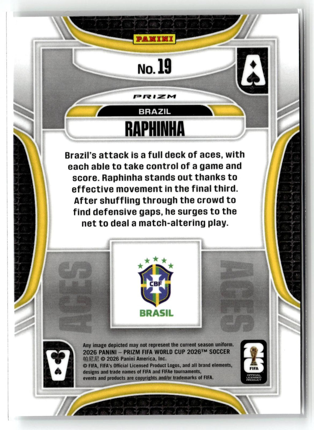 2026 Panini Prizm FIFA World Cup #19 Raphinha Aces Wave Prizm