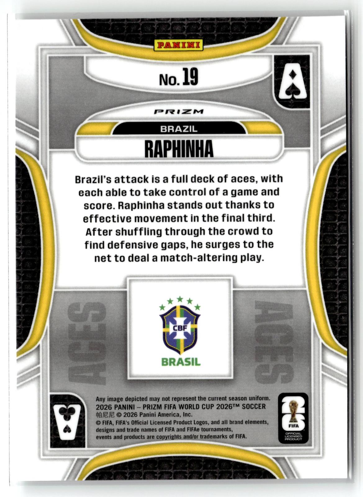 2026 Panini Prizm FIFA World Cup #19 Raphinha Aces Wave Prizm