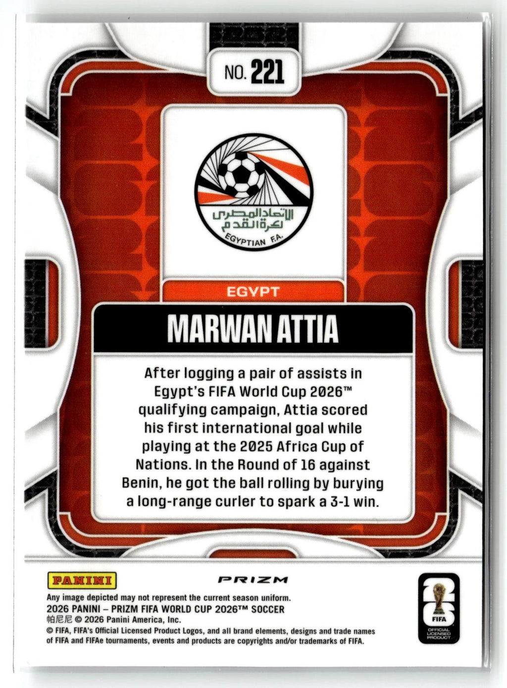 2026 Panini Prizm FIFA World Cup #221 Marwan Attia Disco Prizm