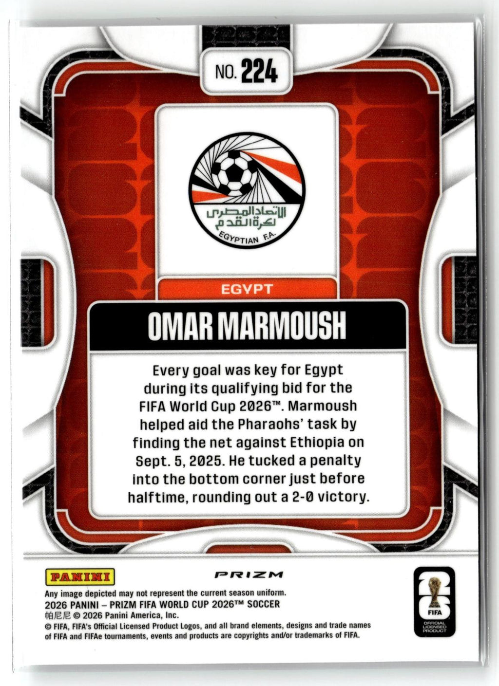 2026 Panini Prizm FIFA World Cup #224 Omar Marmoush Disco Prizm