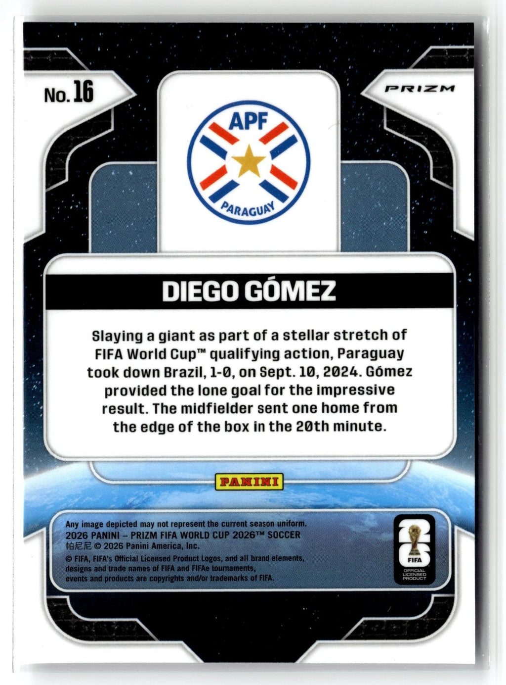 2026 Panini Prizm FIFA World Cup #16 Diego Gomez Global Reach Silver Prizm