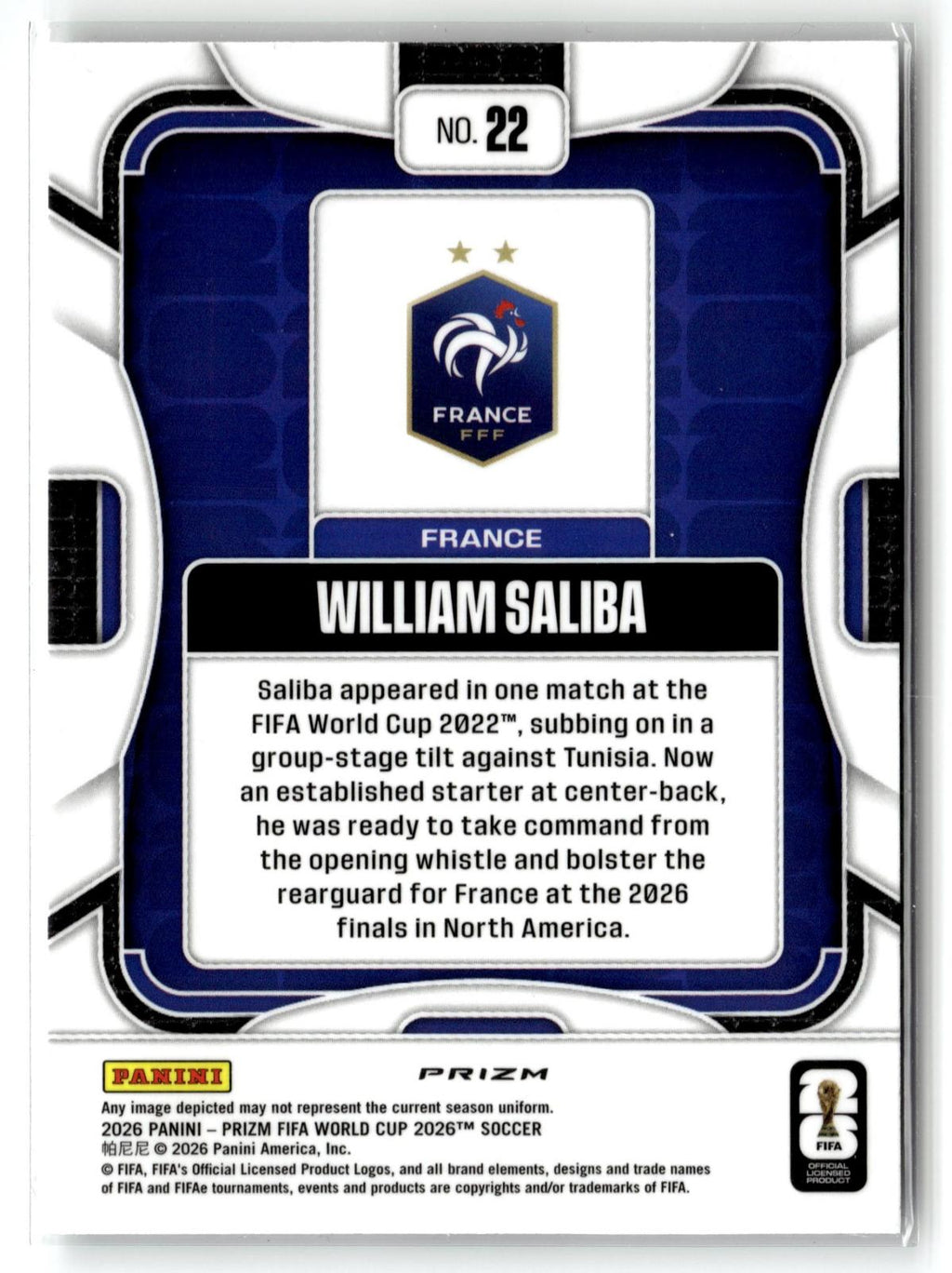 2026 Panini Prizm FIFA World Cup #22 William Saliba Silver Prizm