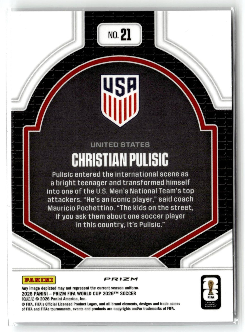 2026 Panini Prizm FIFA World Cup #21 Christian Pulisic National Pride