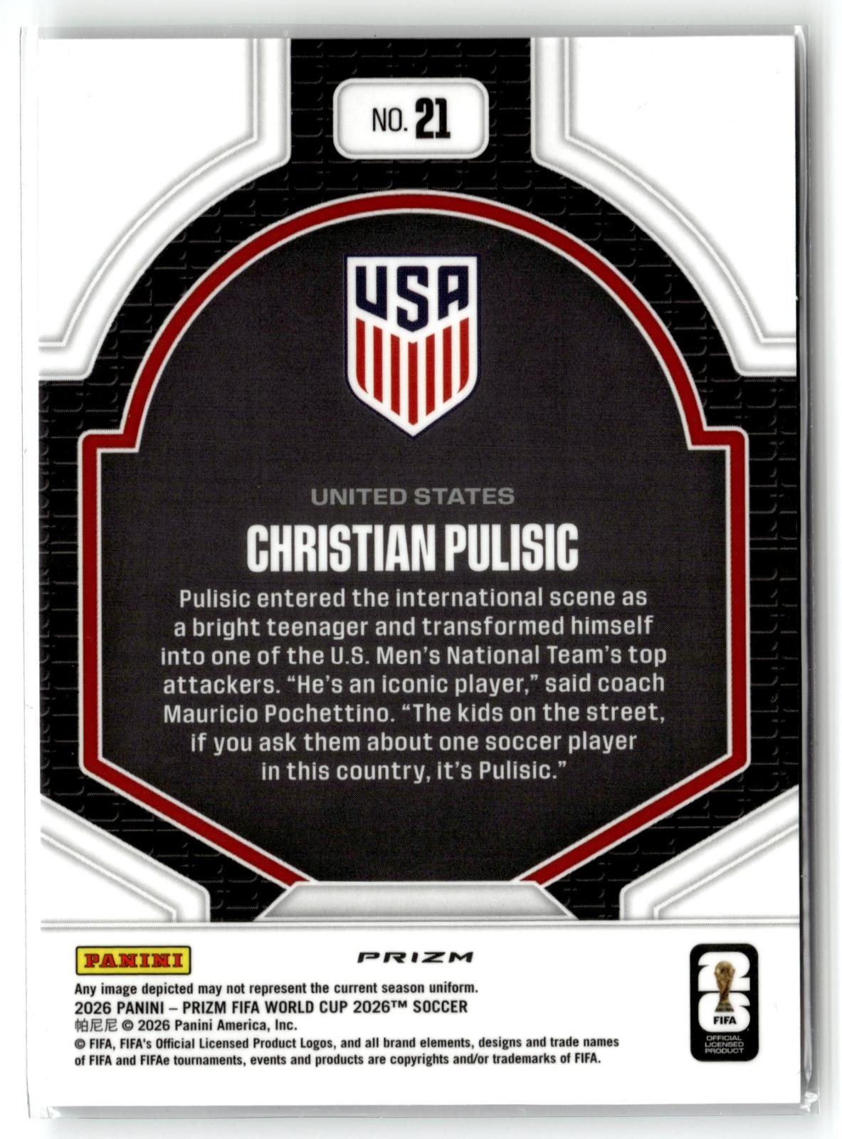 2026 Panini Prizm FIFA World Cup #21 Christian Pulisic National Pride