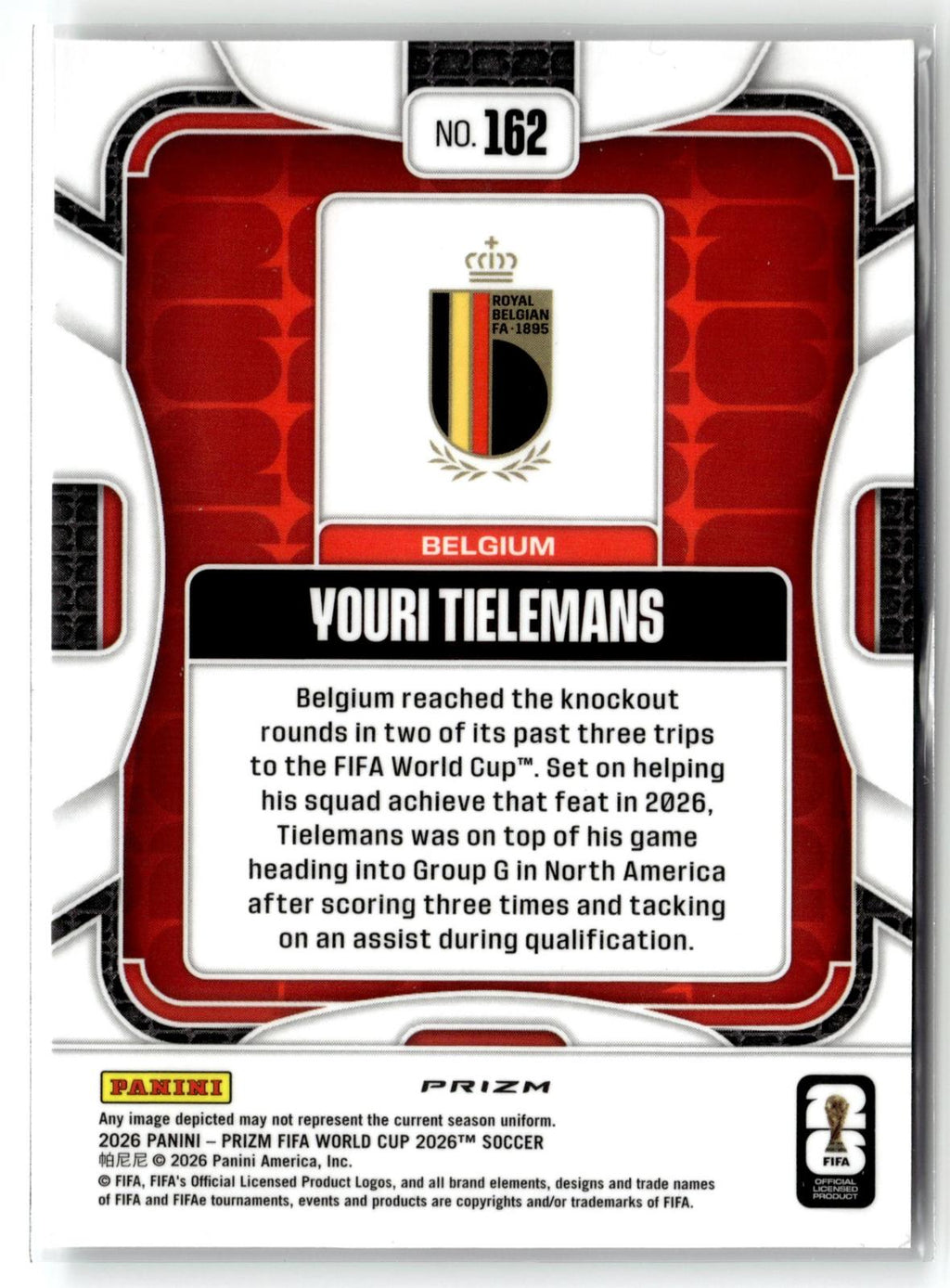 2026 Panini Prizm FIFA World Cup #162 Youri Tielemans Silver Prizm