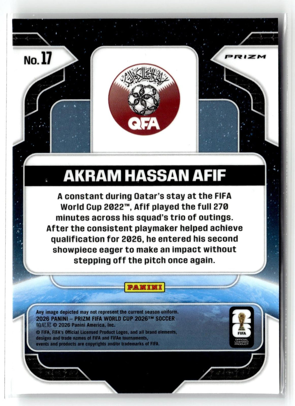 2026 Panini Prizm FIFA World Cup #17 Akram Hassan Afif Global Reach Silver Prizm