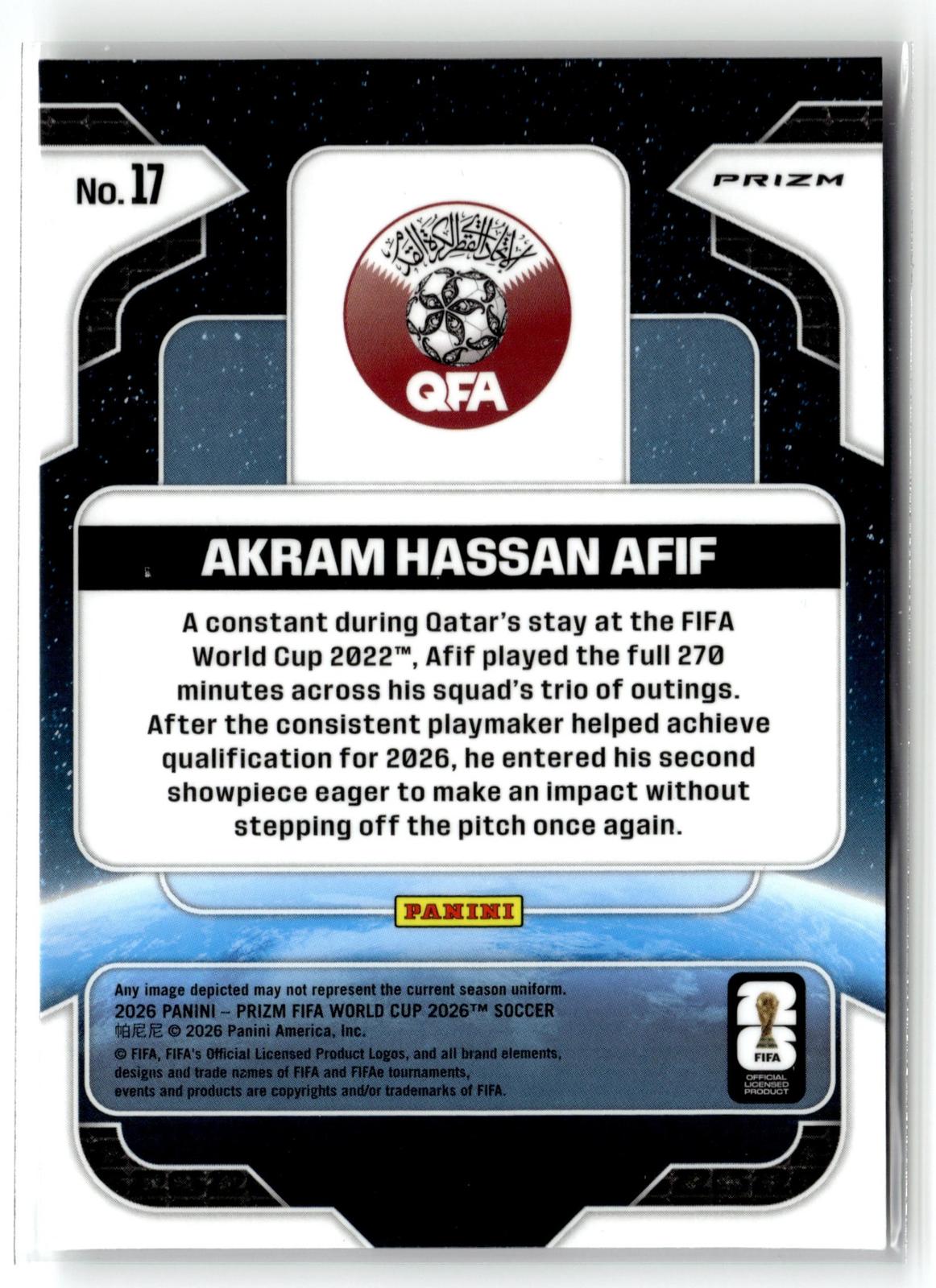 2026 Panini Prizm FIFA World Cup #17 Akram Hassan Afif Global Reach Silver Prizm
