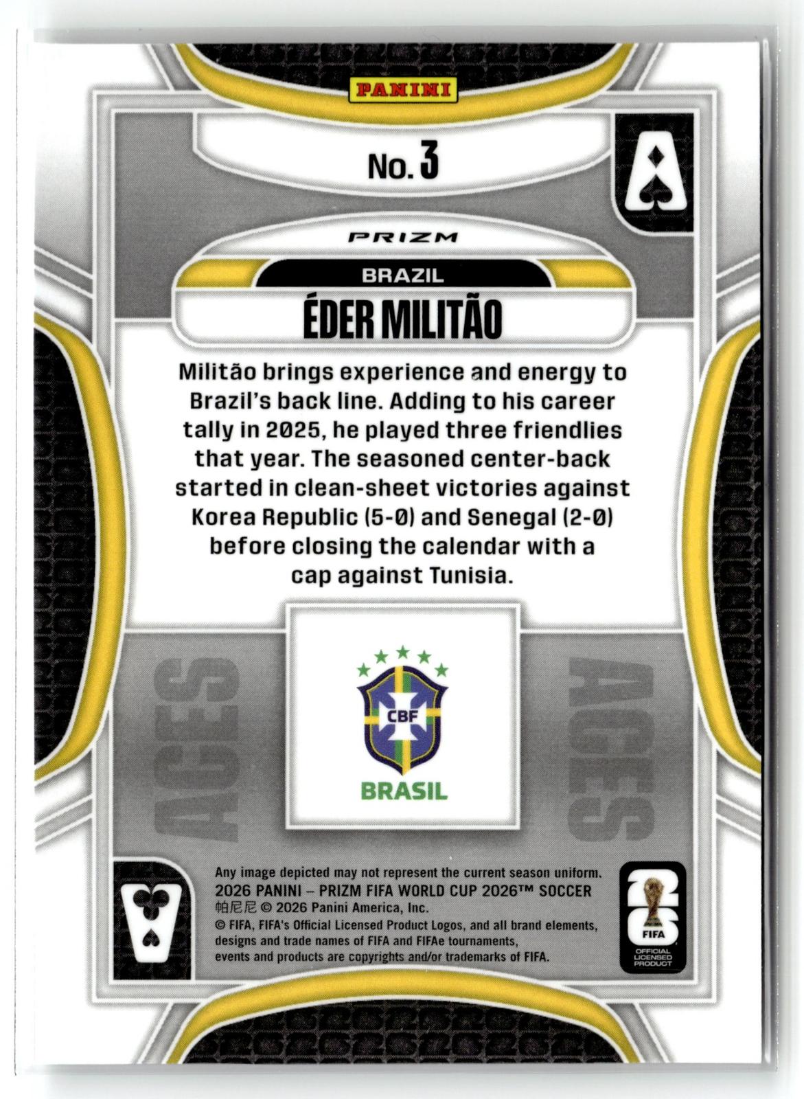 2026 Panini Prizm FIFA World Cup #3 Eder Militao Aces Silver Prizm