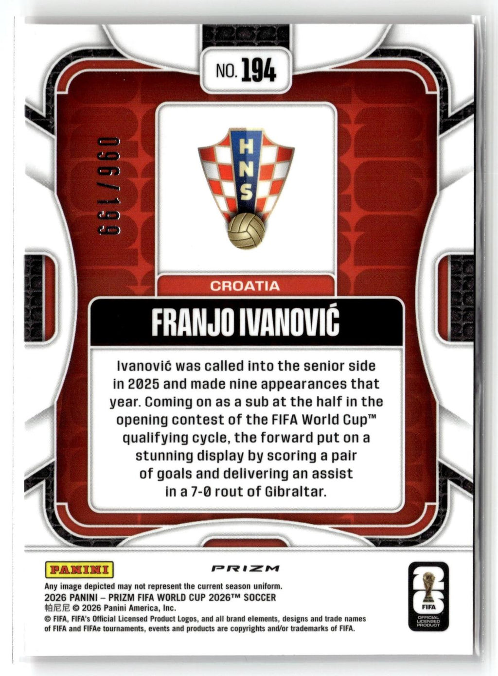 2026 Panini Prizm FIFA World Cup #194 Franjo Ivanovic Fuchsia Disco Prizm #/199