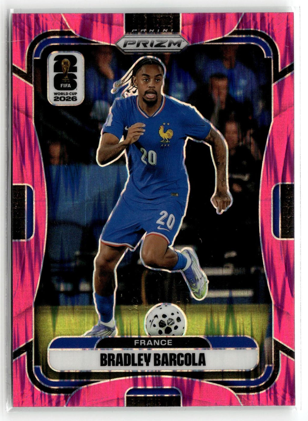 2026 Panini Prizm FIFA World Cup #28 Bradley Barcola Fuchsia Flash Prizm #/195